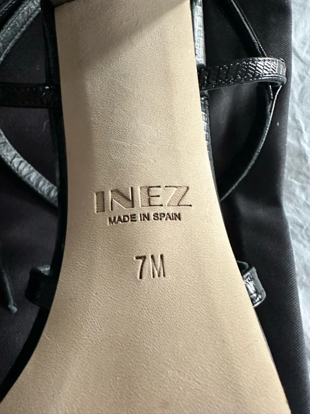 INEZ Selena Heeled Sandals in Black Lizard Embossed Leather - Picture 7 of 7